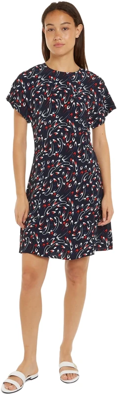 Tommy Hilfiger Women's Small Ribbon F&F SS Short Dress Small Ribbon Print/Desert Sky 32