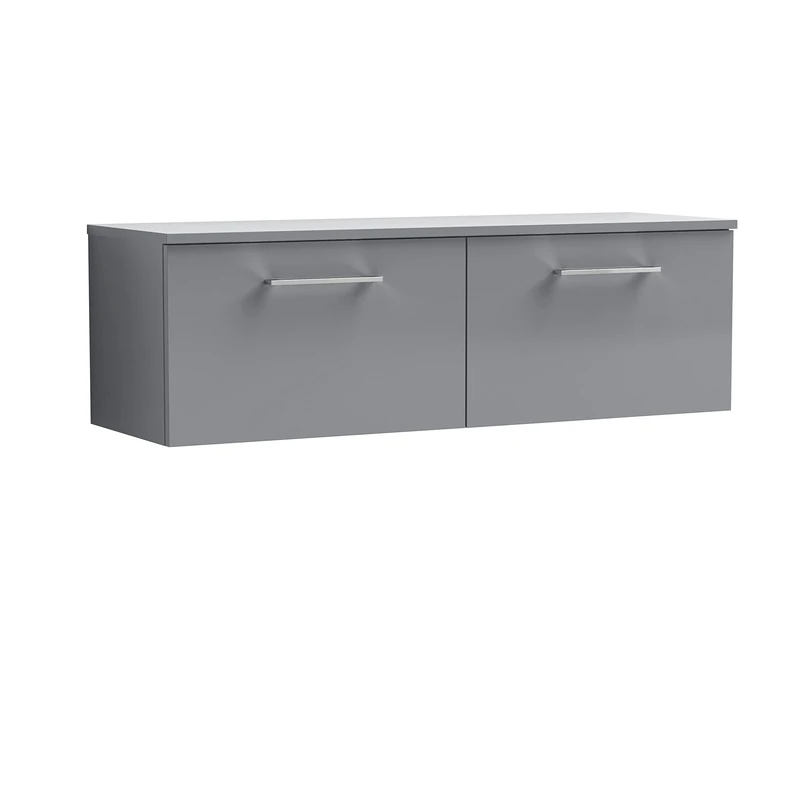 nuie ARN2222W2 Arno Wall Hung 2 Drawer Vanity Unit & Worktop, 1200mm, Satin Grey