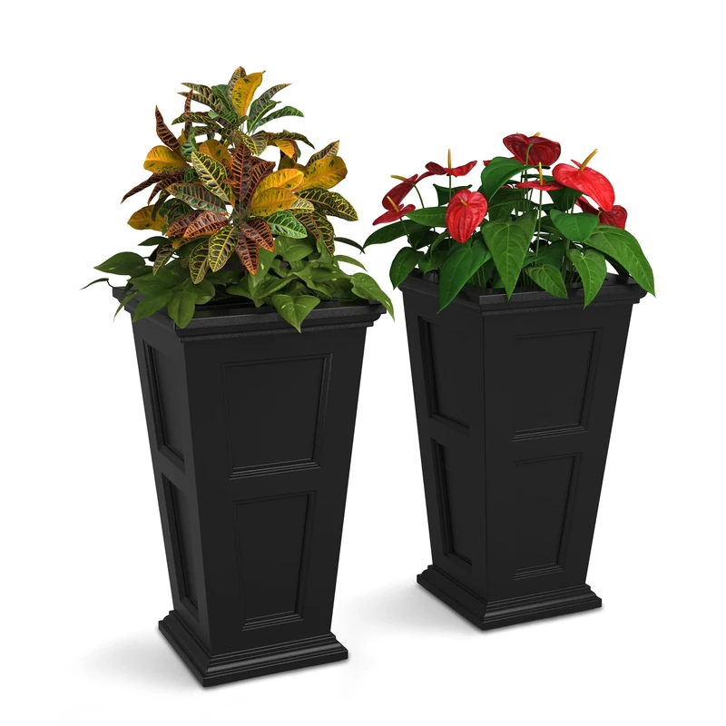 Mayne Fairfield 28-Inch Tall Planter, 2-Pack – Weather-Resistant Self-Watering Indoor/Outdoor Garden Pot for Flowers, Patio, Porch, and Entryway, Durable Design, Colors