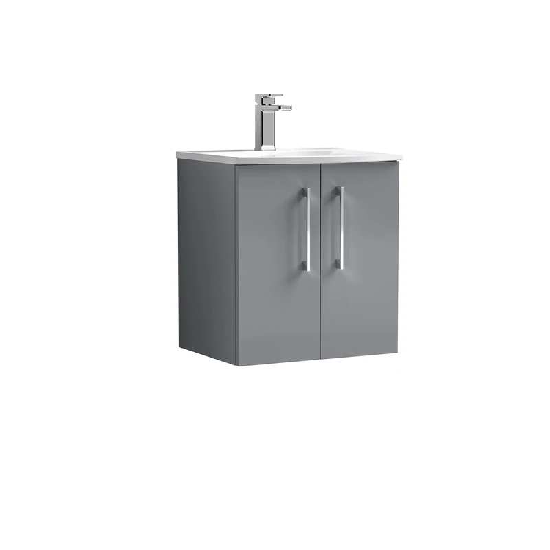 nuie Wall Hung 2 Door Vanity Unit & Curved Ceramic Basin, 500mm, Satin Grey