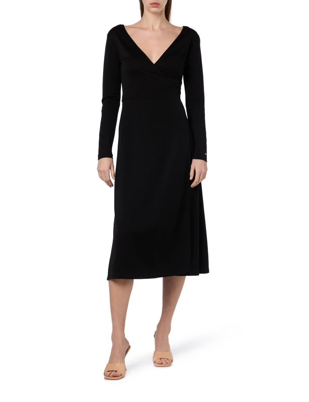 Tommy Hilfiger Women's F&f Wrap Midi Dress Ls Ww0ww41276 Wrap Dresses, Black (Black), S