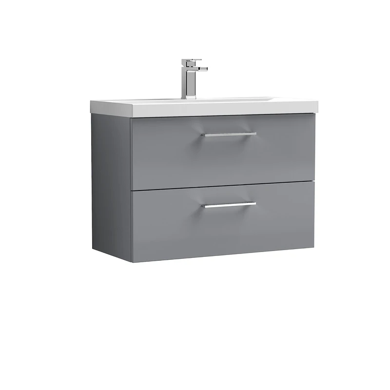 nuie ARN2226A Arno Wall Hung 2 Drawer Vanity Unit & Mid-Edge Ceramic Basin, 800mm, Satin Grey