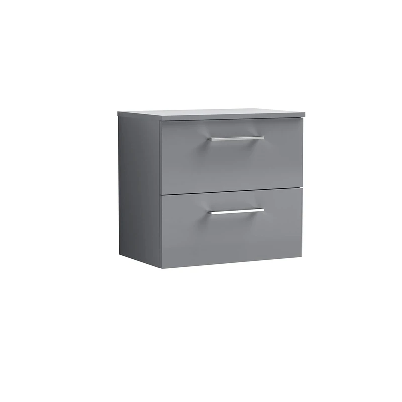 nuie ARN2224W Arno Wall Hung 2 Drawer Vanity Unit & Worktop, 600mm, Satin Grey