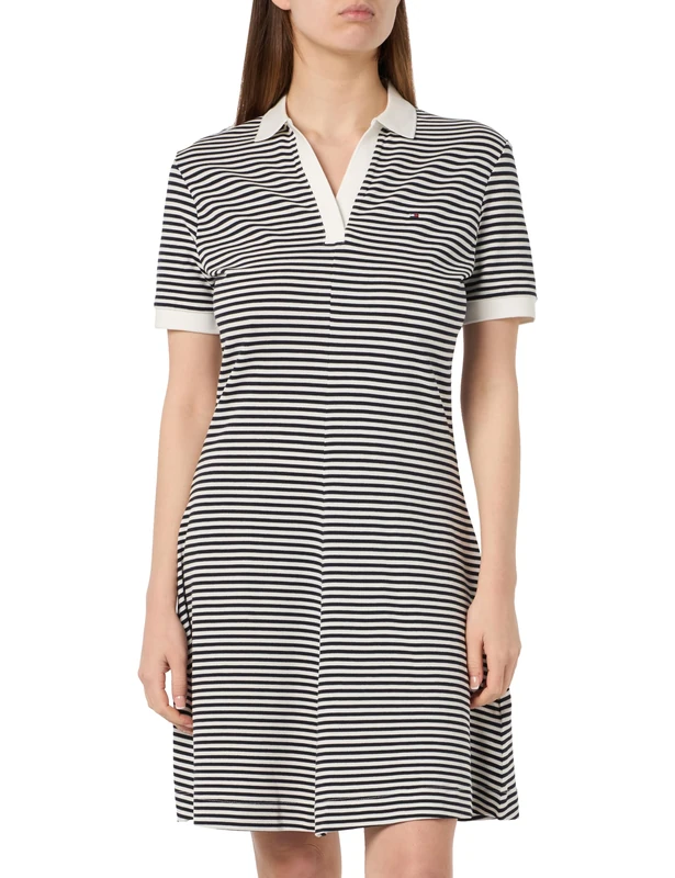 Tommy Hilfiger Women Polo Dress Striped, Multicolor (Breton Ecru/Desert Sky), M