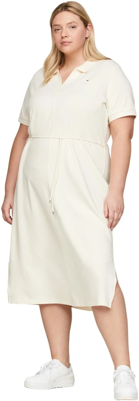 Tommy Hilfiger Women Polo Dress Midi Short-Sleeve, White (Calico), 46
