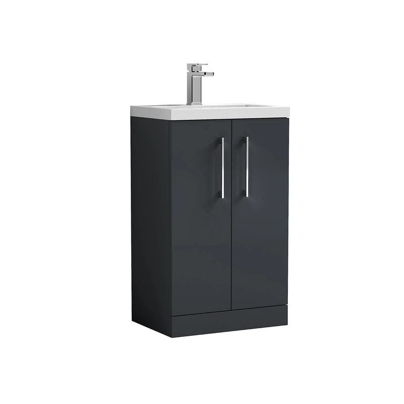 nuie PAL028E Arno Floor Standing 2 Door Vanity Unit & Ceramic Basin, 500mm, Soft Black