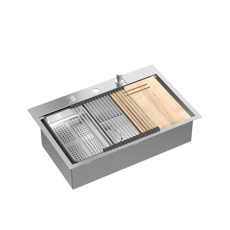 QUADRON Burt Stainless Steel Sink, Size 76 x 49 x 21 cm, Colour: Brushed Steel, Single Basin, Stainless Steel Sink