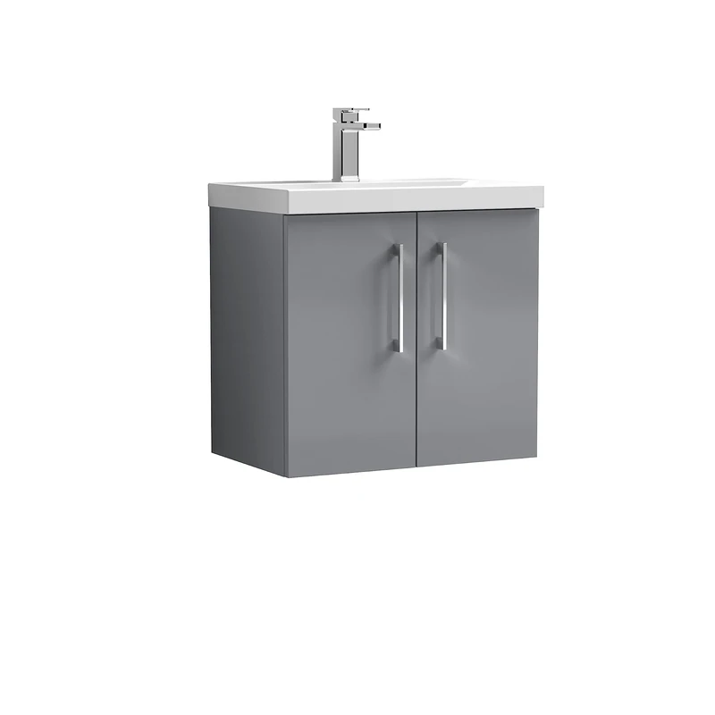 nuie ARN2223A Arno Wall Hung 2 Door Vanity Unit & Mid-Edge Ceramic Basin, 600mm, Satin Grey