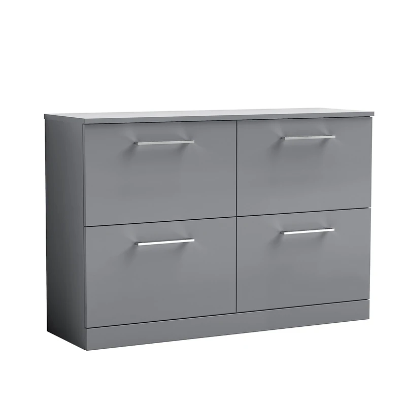 nuie ARN2233W2 Arno Floor Standing 4 Drawer Vanity Unit & Worktop, 1200mm, Satin Grey