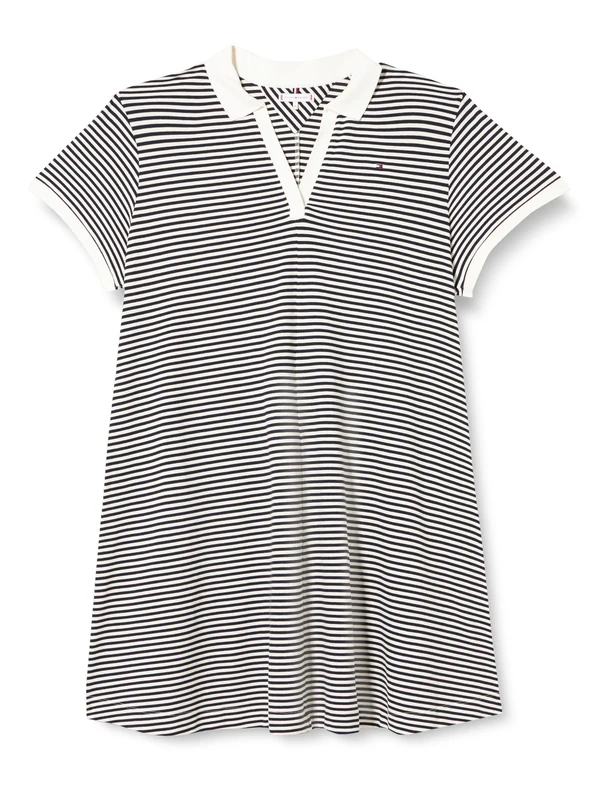 Tommy Hilfiger Women's CRV Open Placket F&F LY Polo DRS Breton Ecru/Desert Sky 54