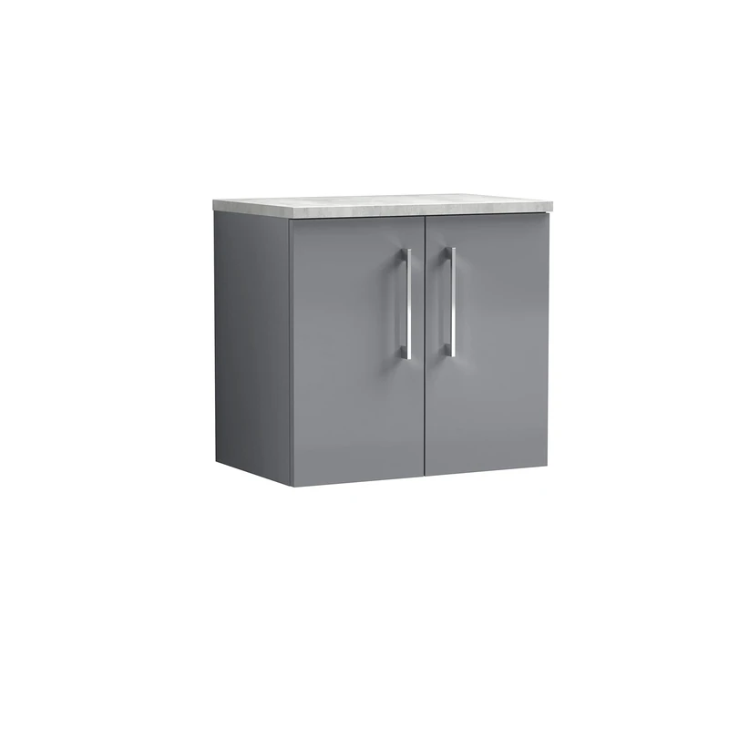 nuie Wall Hung 2 Door Vanity Unit & Laminate Worktop, 600mm, Satin Bellato Grey