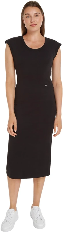 Tommy Hilfiger Women's Slim Rib DRS MIDI Cap Sleeve Black XS