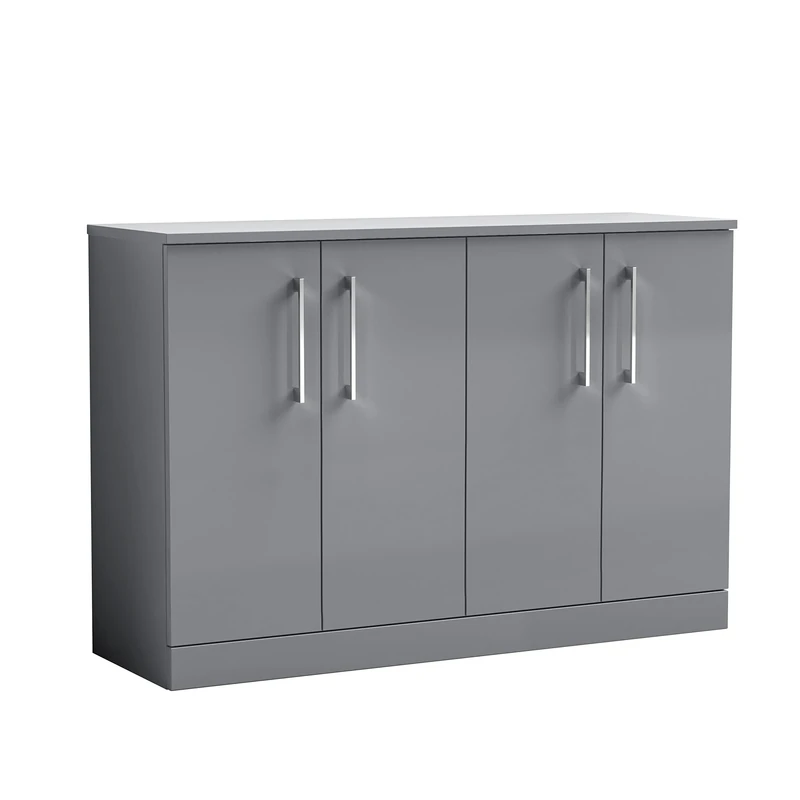 nuie ARN2203W2 Arno Floor Standing 4 Door Vanity Unit & Worktop, 1200mm, Satin Grey