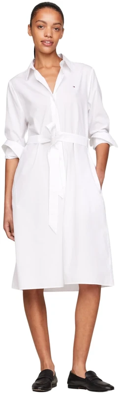 Tommy Hilfiger Women Essential Shirt Dress Knee Length, White (Th Optic White), 40