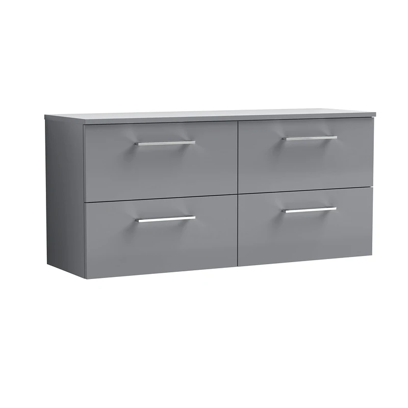 nuie Wall Hung 4 Drawer Vanity Unit & Worktop, 1200mm, Satin Grey