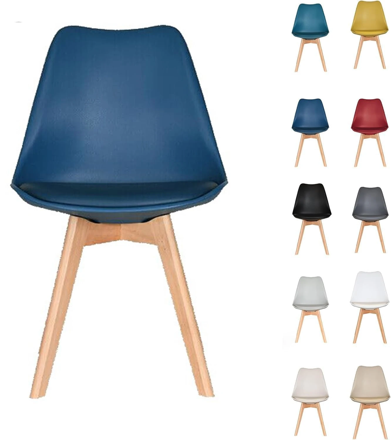 AVC Designs Single Dining Chairs Designer Wooden Home Office Commercial (Navy)