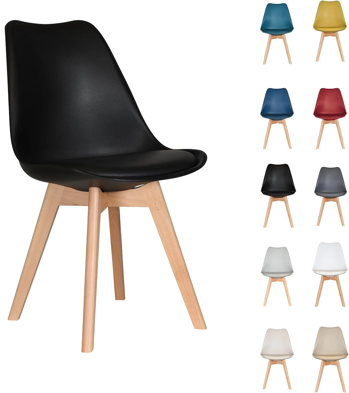 AVC Designs Single Dining Chairs Designer Wooden Home Office Commercial (Black)