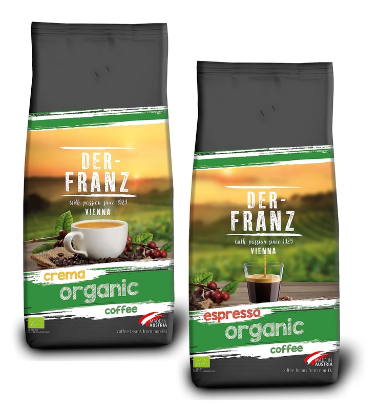 Der-Franz ORGANIC Coffee Bundle: 1x Crema Organic, 1x Espresso Organic, whole bean, 2 x 1000 g