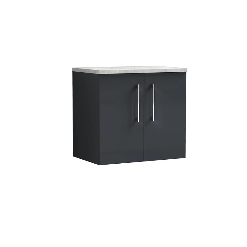 nuie ARN1423LBG Arno Wall Hung 2 Door Vanity Unit & Laminate Worktop, 600mm, Satin Anthracite/Bellato Grey