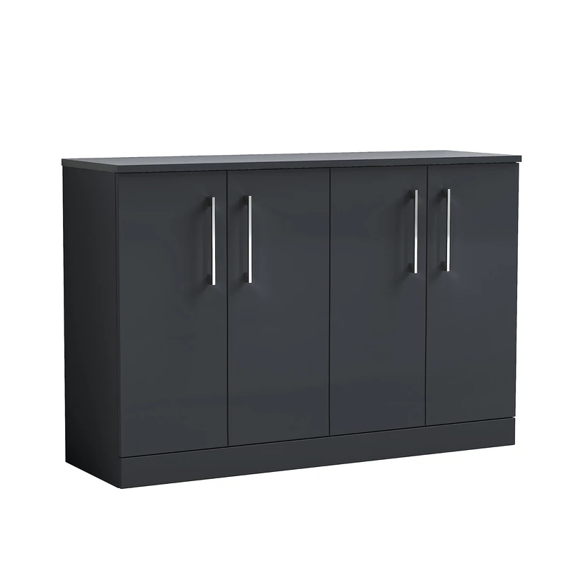 nuie ARN1403W2 Arno Floor Standing 4 Door Vanity Unit & Worktop, 1200mm, Soft Black