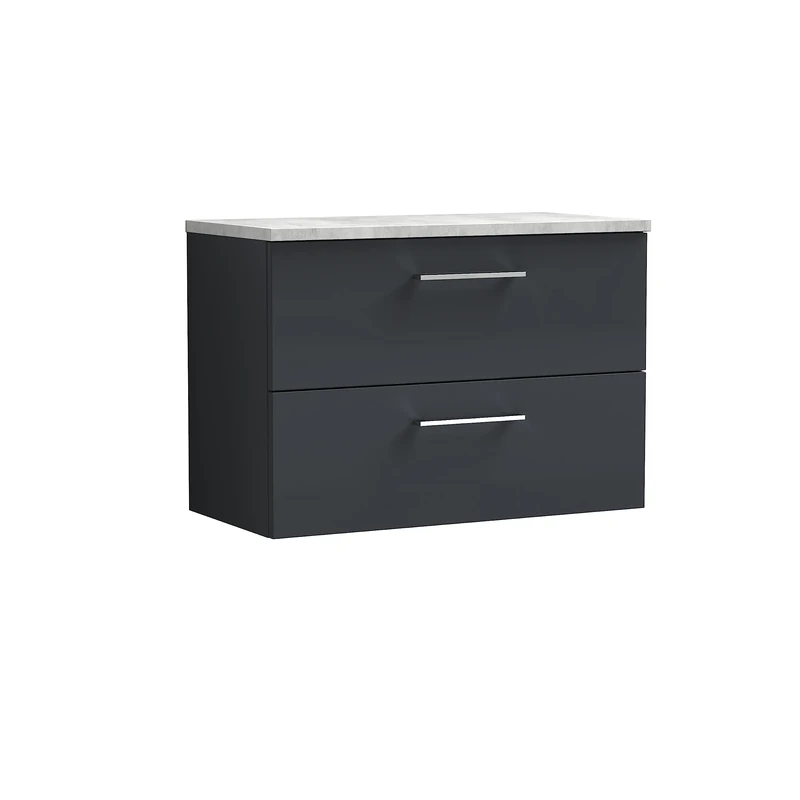 nuie ARN1426LBG Arno Wall Hung 2 Drawer Vanity Unit & Laminate Worktop, 800mm, Soft Black/Bellato Grey