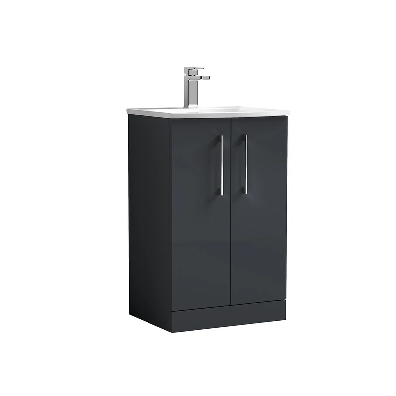 nuie ARN1401G Arno Floor Standing 2 Door Vanity Unit & Curved Ceramic Basin, 500mm, Soft Black