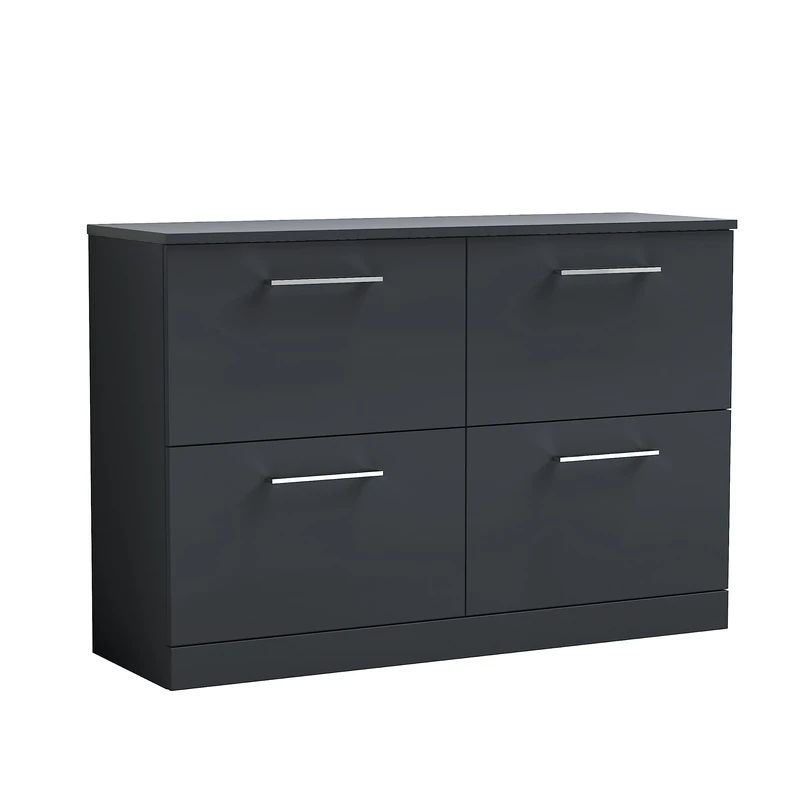 nuie ARN1433W2 Arno Floor Standing 4 Drawer Vanity Unit & Worktop, 1200mm, Soft Black