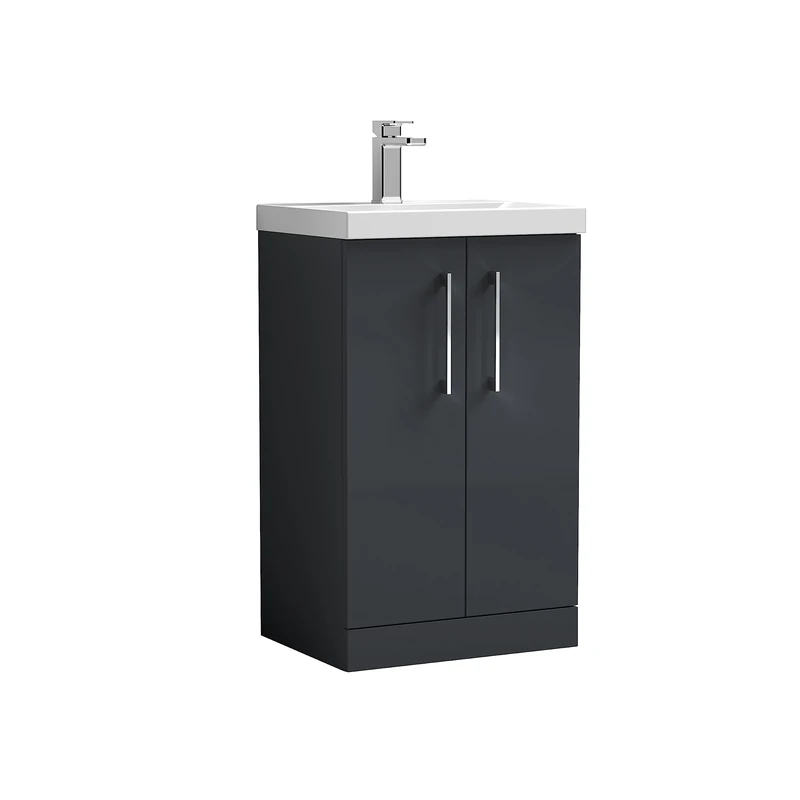 nuie ARN1401D Arno Floor Standing 2 Door Vanity Unit & Thin-Edge Ceramic Basin, 500mm, Soft Black
