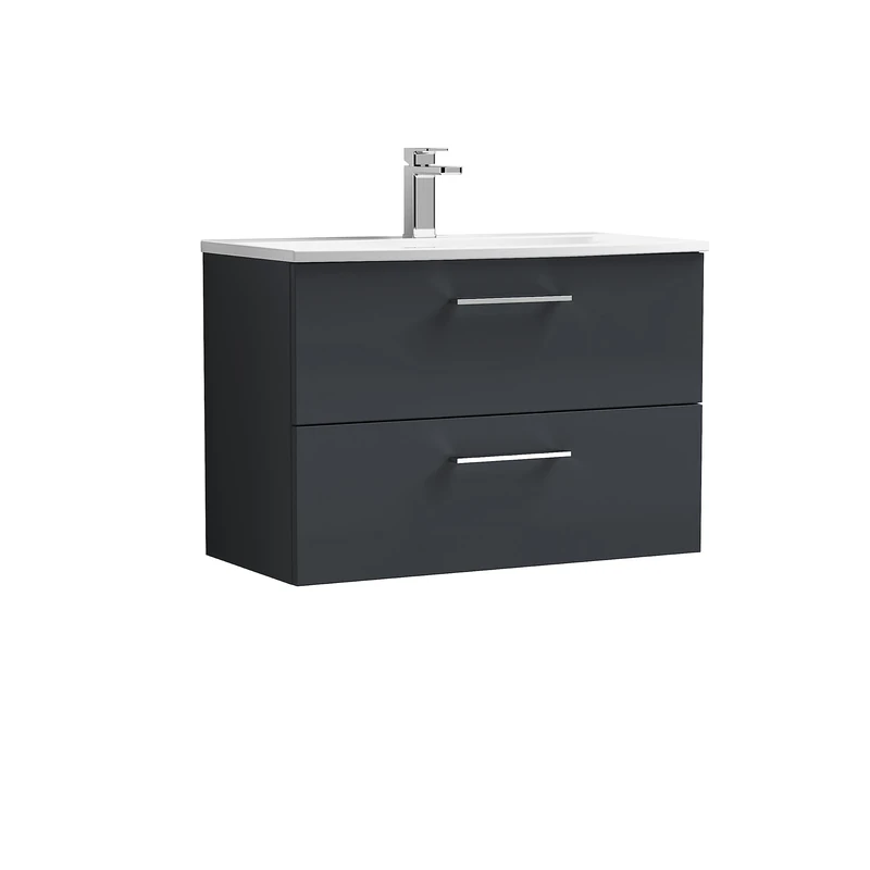 nuie ARN1426G Arno Wall Hung 2 Drawer Vanity Unit & Curved Ceramic Basin, 800mm, Satin Anthracite