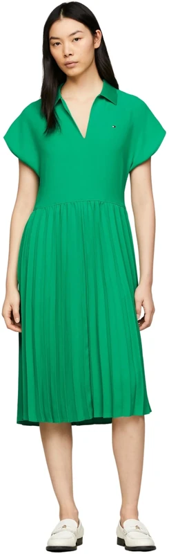 Tommy Hilfiger Women Polo Dress Midi Knee-Length, Green (Olympic Green), 40