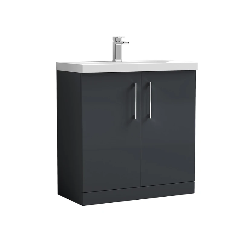 nuie ARN1405D Arno Floor Standing 2 Door Vanity Unit & Thin-Edge Ceramic Basin, 800mm, Soft Black