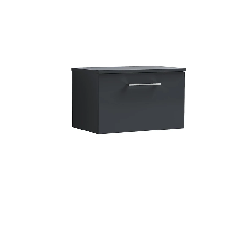 nuie ARN1422W Arno Wall Hung 1 Drawer Vanity Unit & Worktop, 600mm, Soft Black