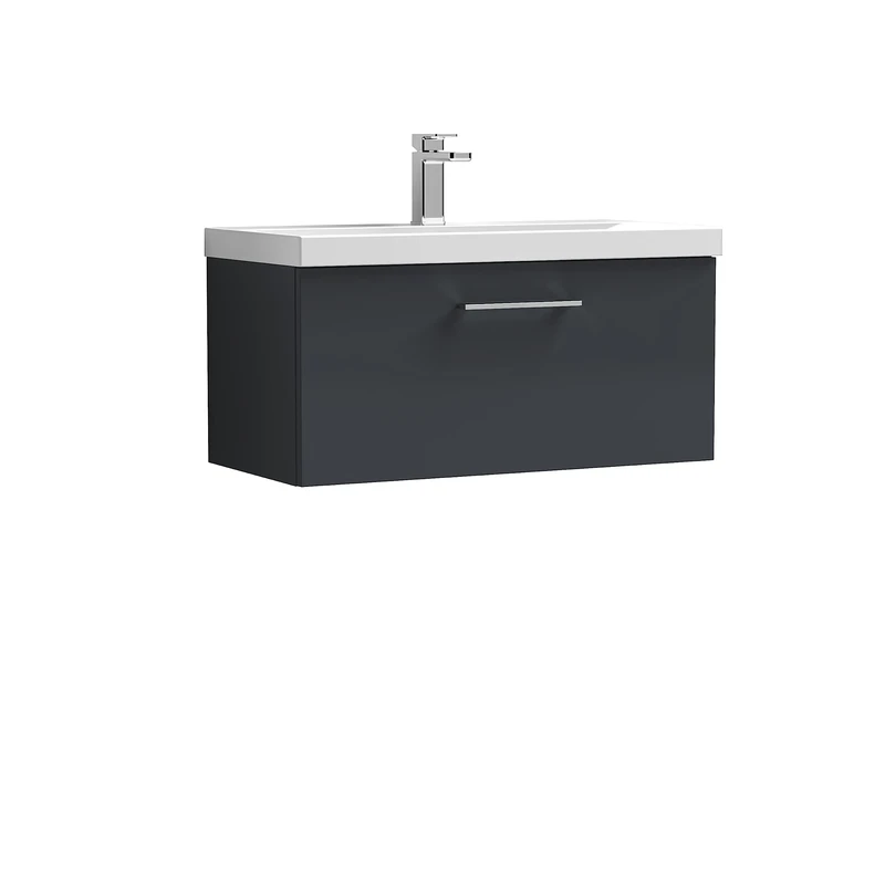 nuie ARN1425A Arno Wall Hung 1 Drawer Vanity Unit & Mid-Edge Ceramic Basin, 800mm, Satin Anthracite