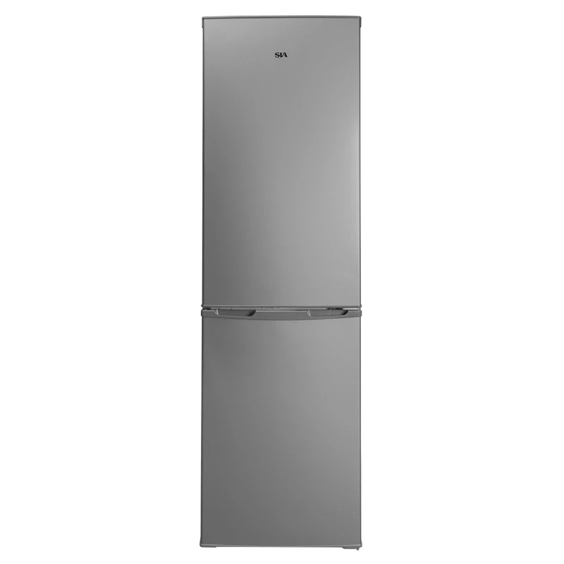 SIA SFF1570SI Freestanding stylish silver combi fridge freezer 182L capacity, 3 shelves, 3 freezer compartments, reversible door, adjustable legs, W474 x D528 x H1570, 2 year manufacturers guarantee
