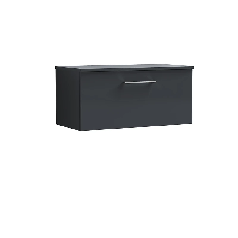 nuie ARN1425W Arno Wall Hung 1 Drawer Vanity Unit & Worktop, 800mm, Soft Black