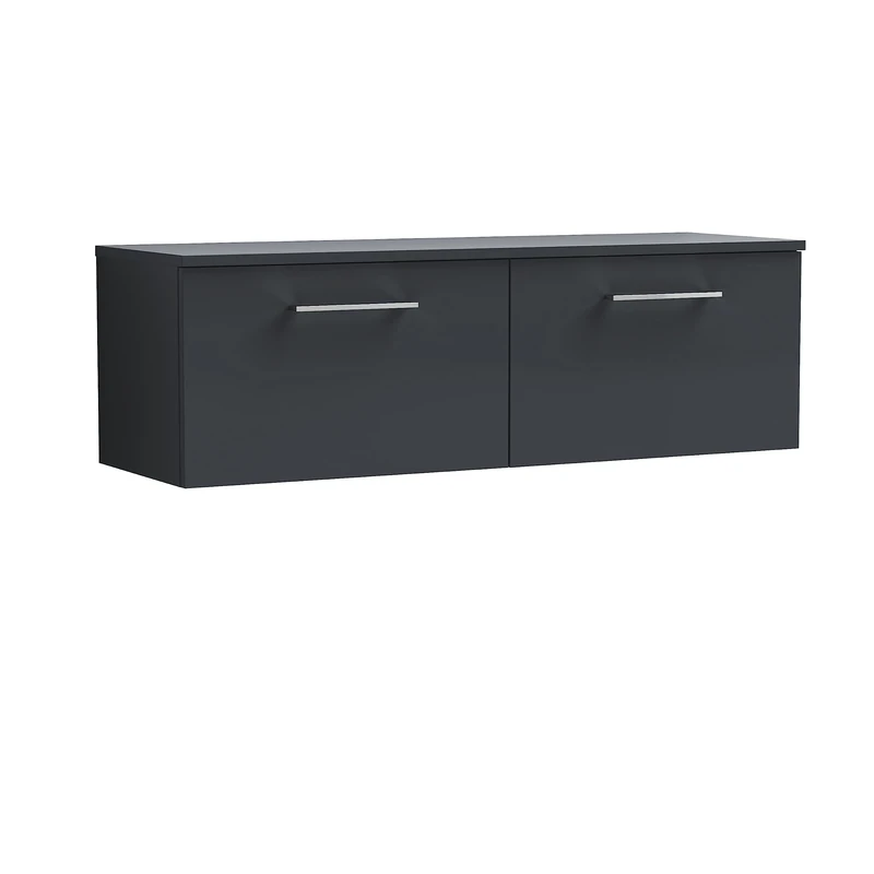 nuie ARN1422W2 Arno Wall Hung 2 Drawer Vanity Unit & Worktop, 1200mm, Soft Black