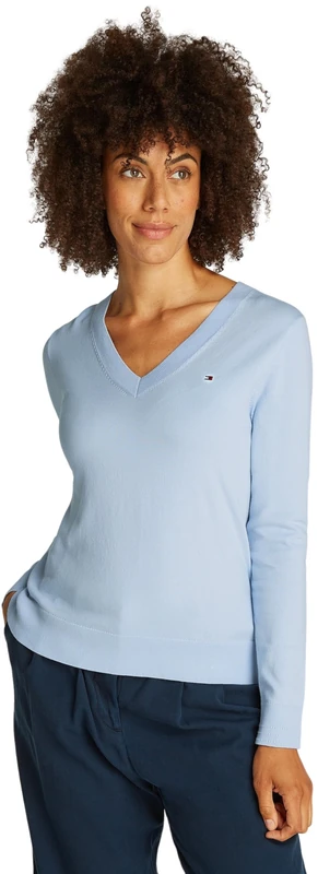 Tommy Hilfiger Women's V-Neck Jersey Jumper, Blue (Breezy Blue), XXS