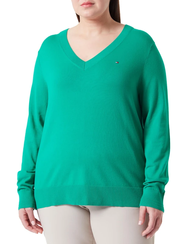 Tommy Hilfiger Women Jumper V-Neck, Green (Olympic Green), 46