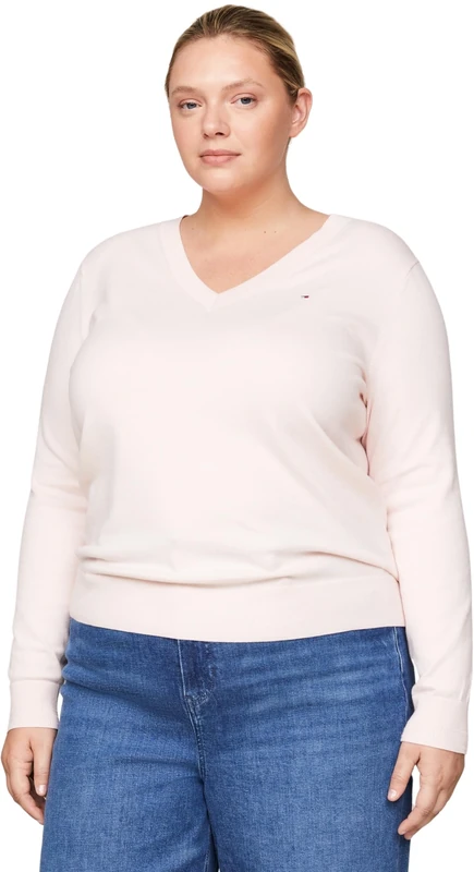 Tommy Hilfiger Women Jumper V-Neck, Pink (Whimsy Pink), 48