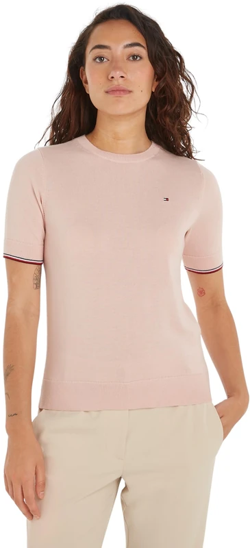 Tommy Hilfiger Women's CO Jersey Stitch C-NK SS Sweater Whimsy Pink L