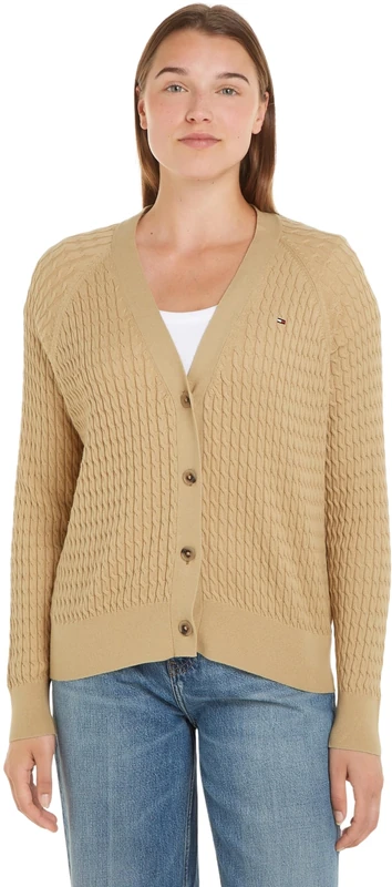 Tommy Hilfiger Women's CO Cable V-NK Cardigan Harvest Wheat S