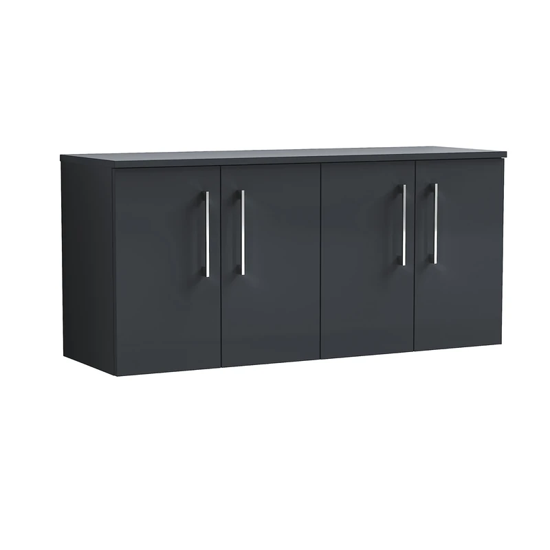 nuie ARN1423W2 Arno Wall Hung 4 Door Vanity Unit & Worktop, 1200mm, Satin Anthracite