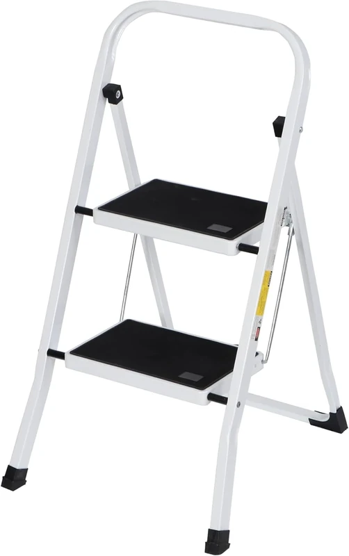SIMPLI-MAGIC Step Ladder, 2 Step Stool Ergonomic Folding Step Stool with Wide Anti-Slip Pedal Sturdy Step Stool for Adults Multi-Use for Household, Kitchen，Office Step Ladder Stool (2 Step-White)
