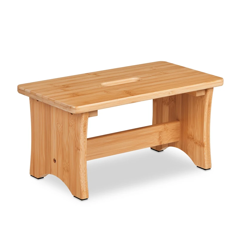 Relaxdays Stool Bamboo, Footrest, with Handle Recess, Bathroom, Children, HWD: 20.5 x 40 x 22 cm, Footstool, Natural