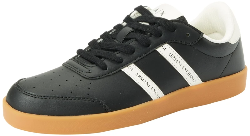 Emporio Armani Women's Berlin, Double Band Logo Sneaker, Black Off White, 6 UK