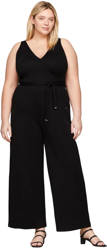 Tommy Hilfiger Women Jumpsuit Smooth Lines One Piece V-neck, Black (Black), 50