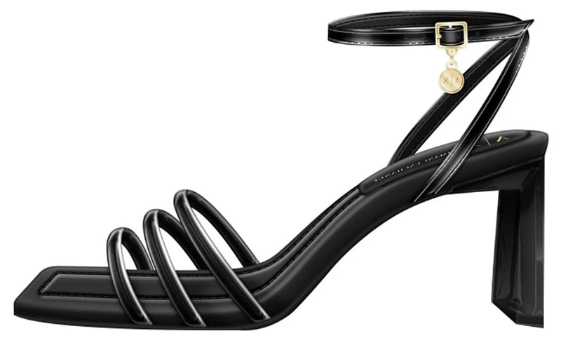 Armani Exchange Women's Dalia, Triple Band, Ankle Strap Heeled Sandal, Black, 2.5 UK