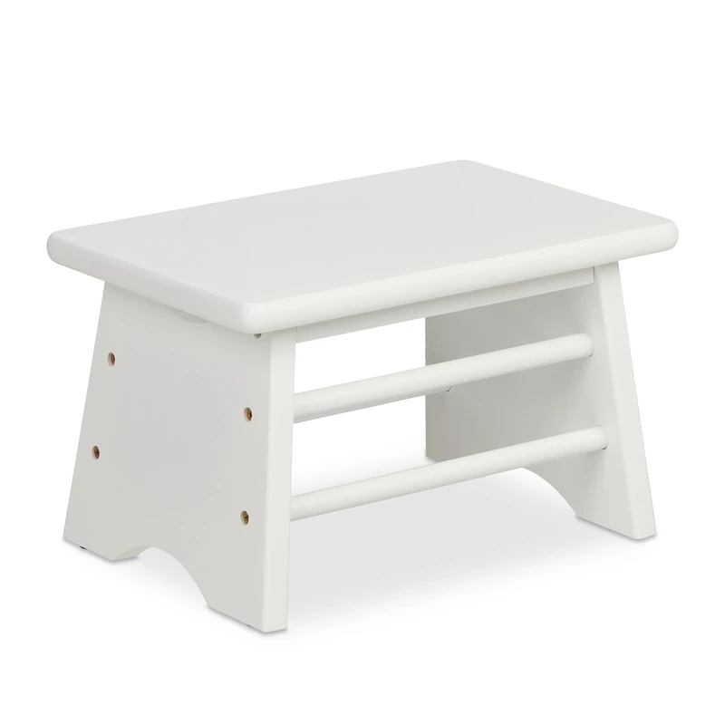 Relaxdays Footstool Bamboo, up to 100 kg, Stable Step Stool, HxWxD: 20 x 33 x 21.5 cm, Children's Bathroom Stand, White