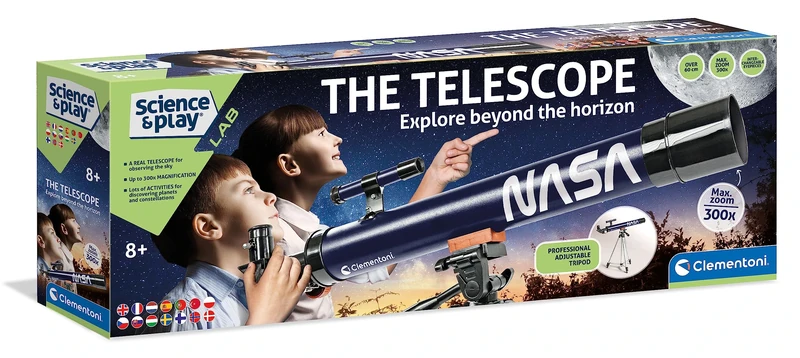 Clementoni- Science & Play Lab: NASA Telescope, Kids Astronomy Telescope, Up to 300x Magnification, Educational Space Explorer Toy for Kids (8+ Years)