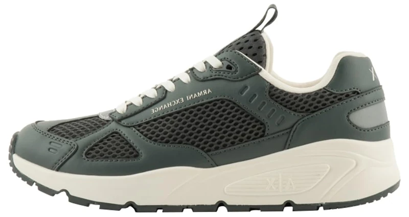 Armani Exchange Men's Bronx, PU Inserts, White Laces Trainers, Gray, 9.5 UK
